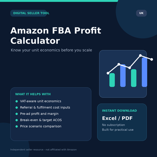 Amazon FBA Profit Calculator UK digital spreadsheet cover